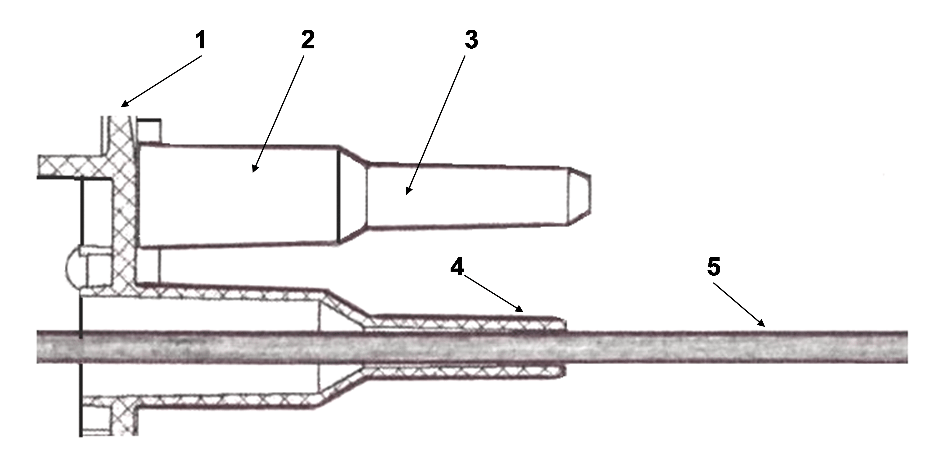 Ввод оптического кабеля диаметром 6 мм в патрубок подвесной муфты МТОК